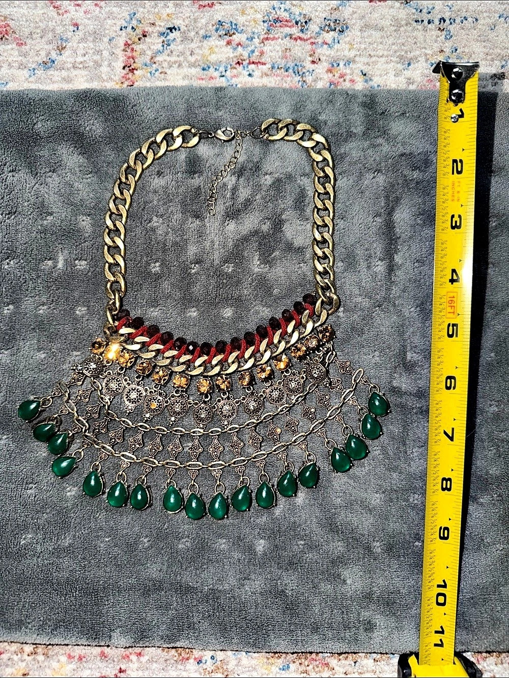 Layered Statement Bib Necklace in Gold & Green